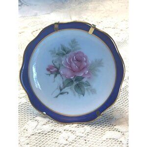 Vintage Limoges Porcelain Plate By Le Roy With Pink Roses & Gold Trim Made In Fr